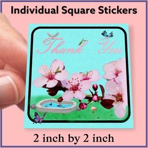200 (2x2 Inch) Square Stickers, Cherry Blossom, High Gloss, Thank You PRICE FIRM